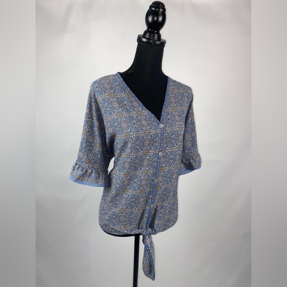 Blouse Top Front Tie Max Studio Medium Ruffle Sleeves